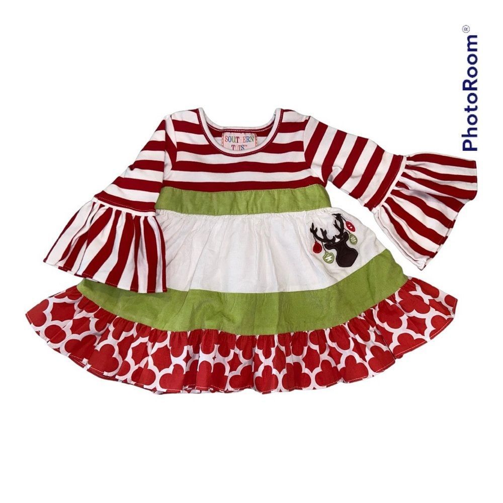 Southern Tots Christmas Holiday Corduroy Ruffle Reindeer Dress 12 Months / 12M
